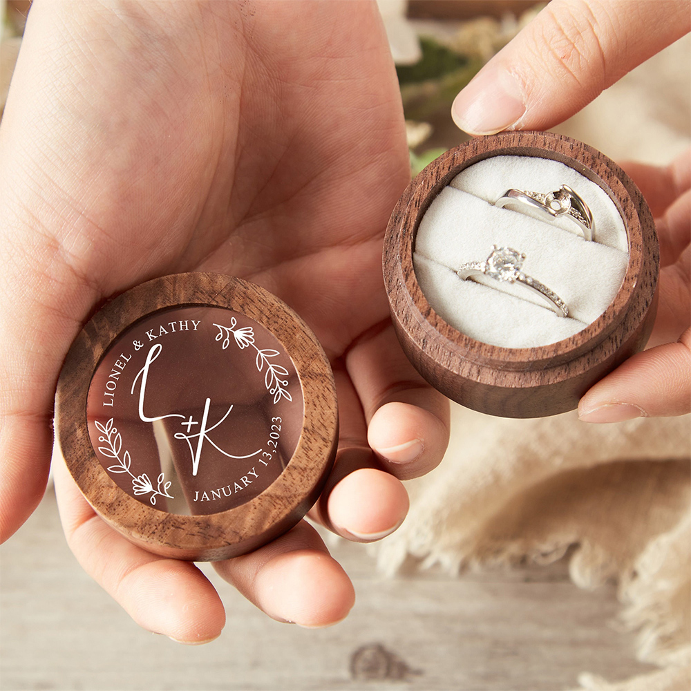 Wood Ring Blank - Personalized Wooden Wedding Ring Box with