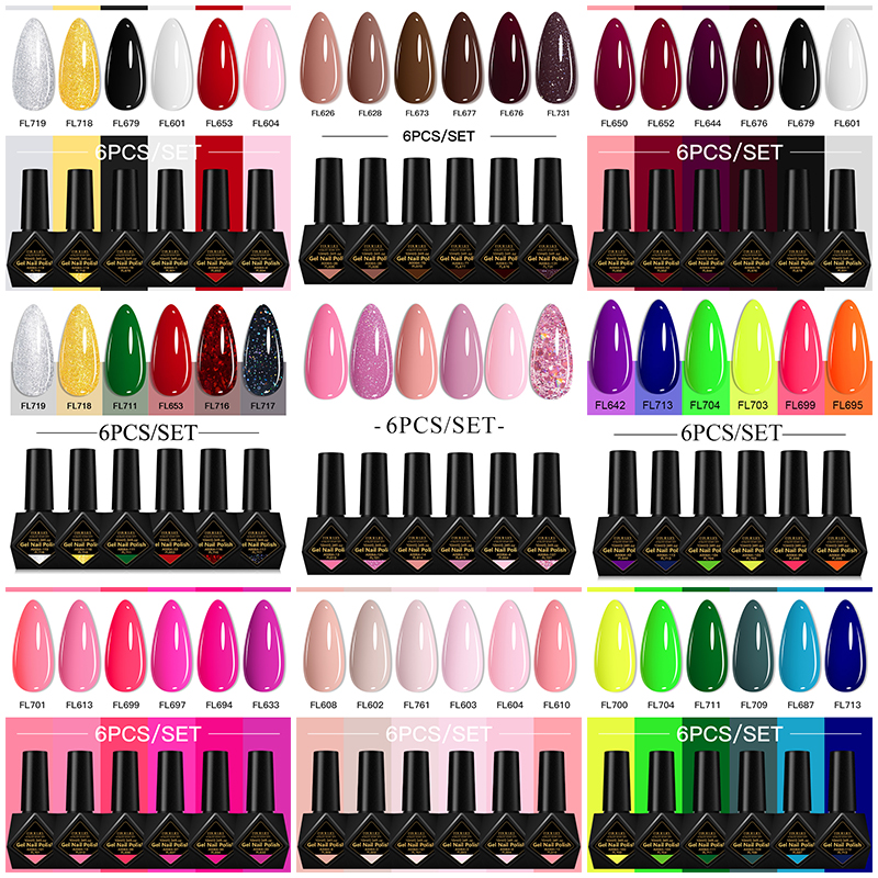 Resin Glitter Pack - 6Pcs/Set 10ML Gel Nail Polish Set