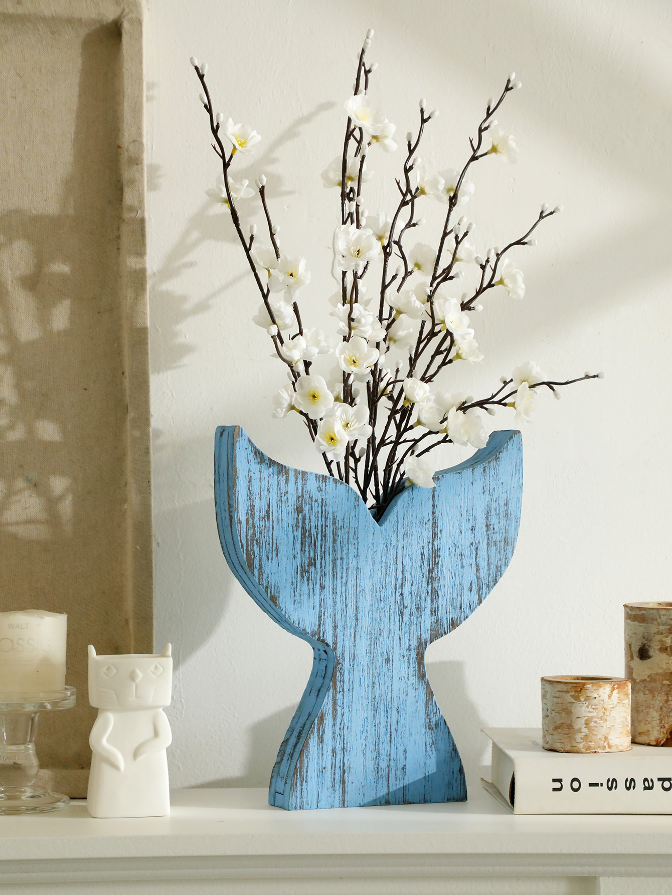 Dried Flower Bulk - Nautical Wooden Vase Whale Tail &