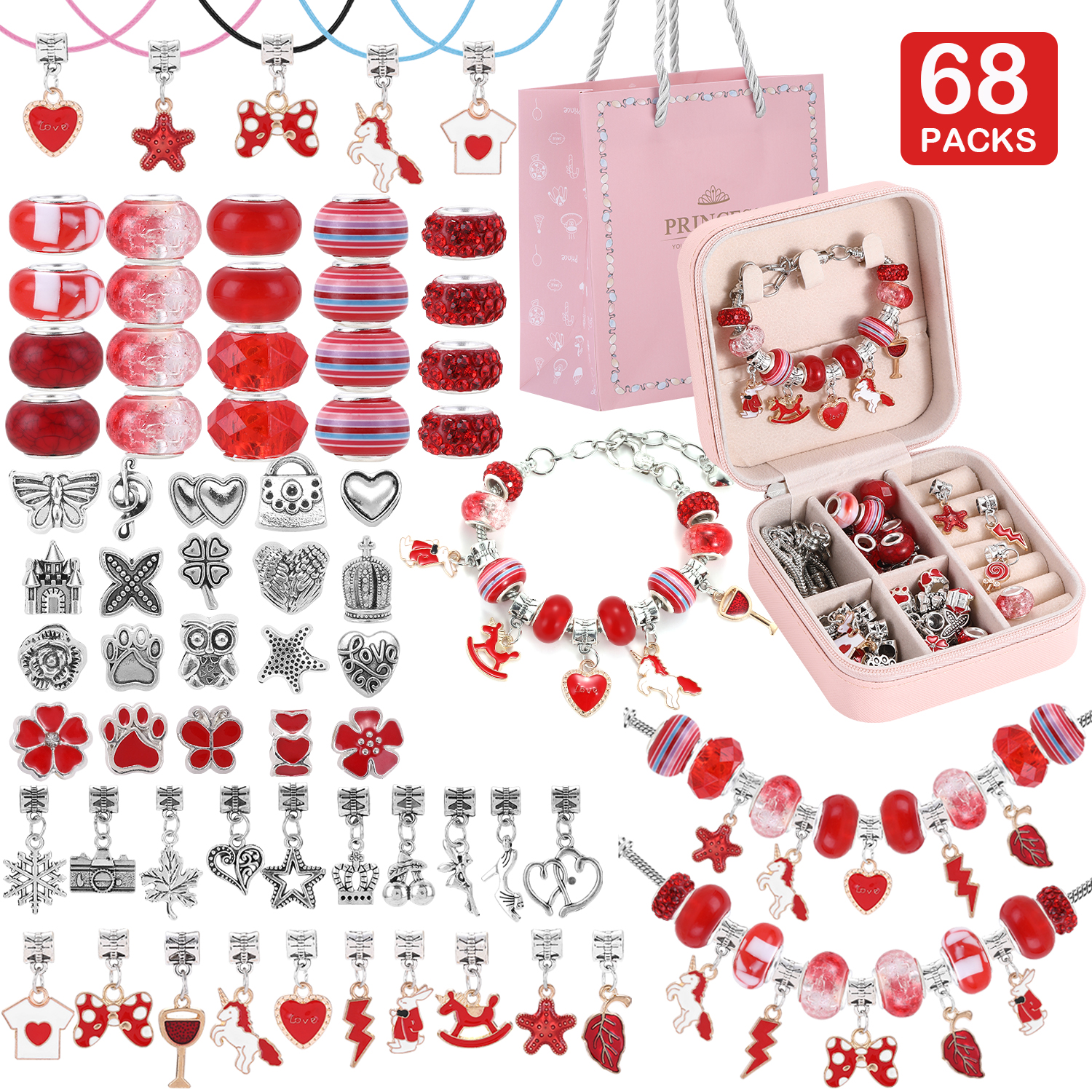 Crafting Resin - 68-Piece Beaded Bracelet Making Kit, Red