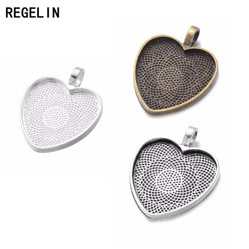 Bezels Set Pendant - REGELIN Heart Cabochons Settings Silver Plated