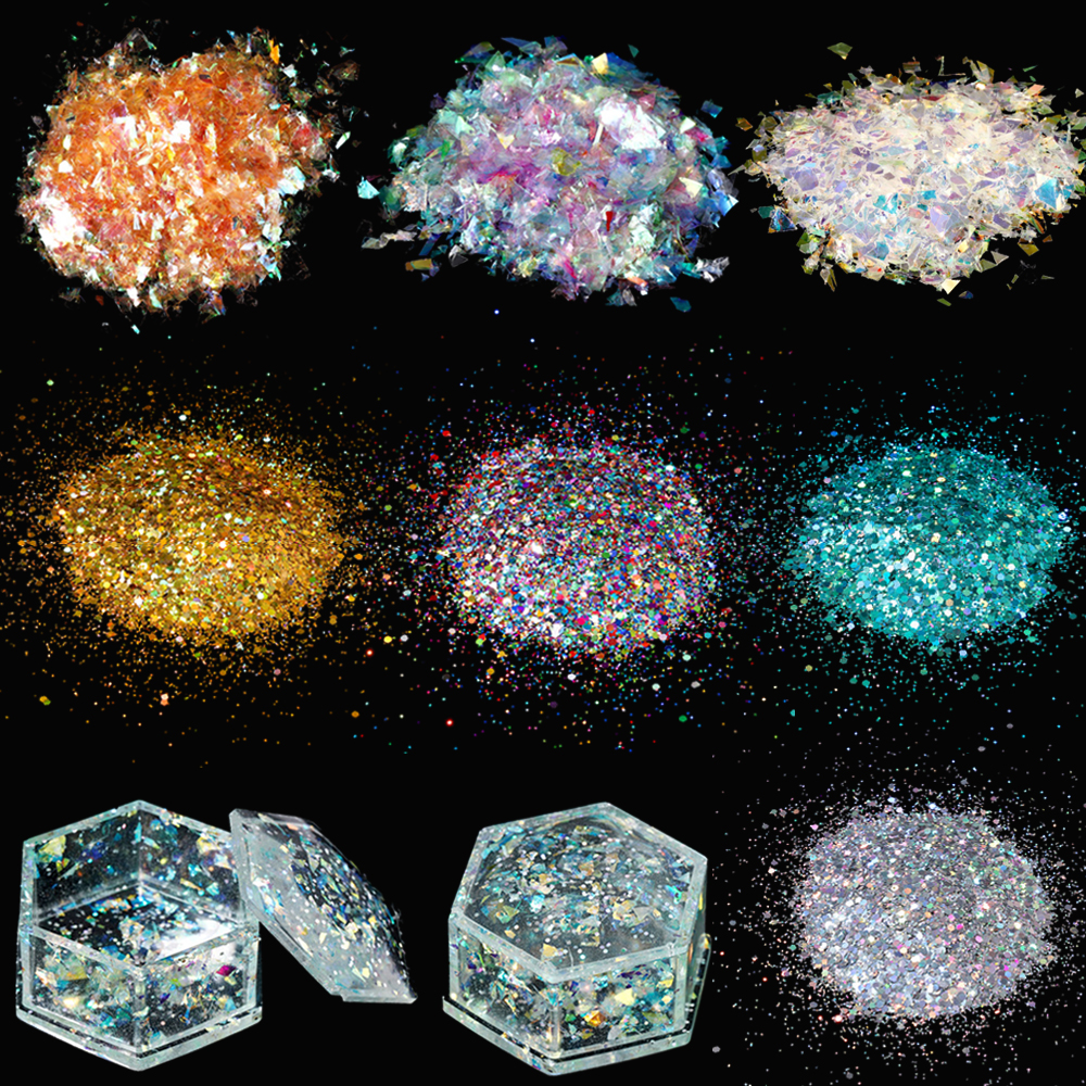 Gold Foil Flakes - 10g Irregular Shiny AB Mirror Aurora