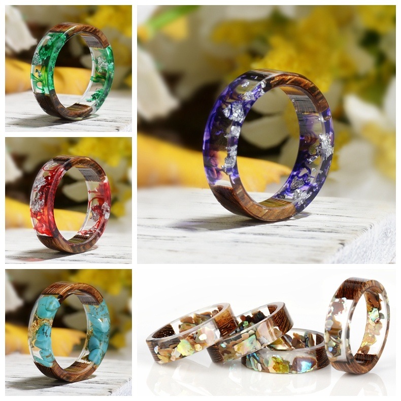 Dried Flower Bulk - Creative Wooden Resin Ring for Women