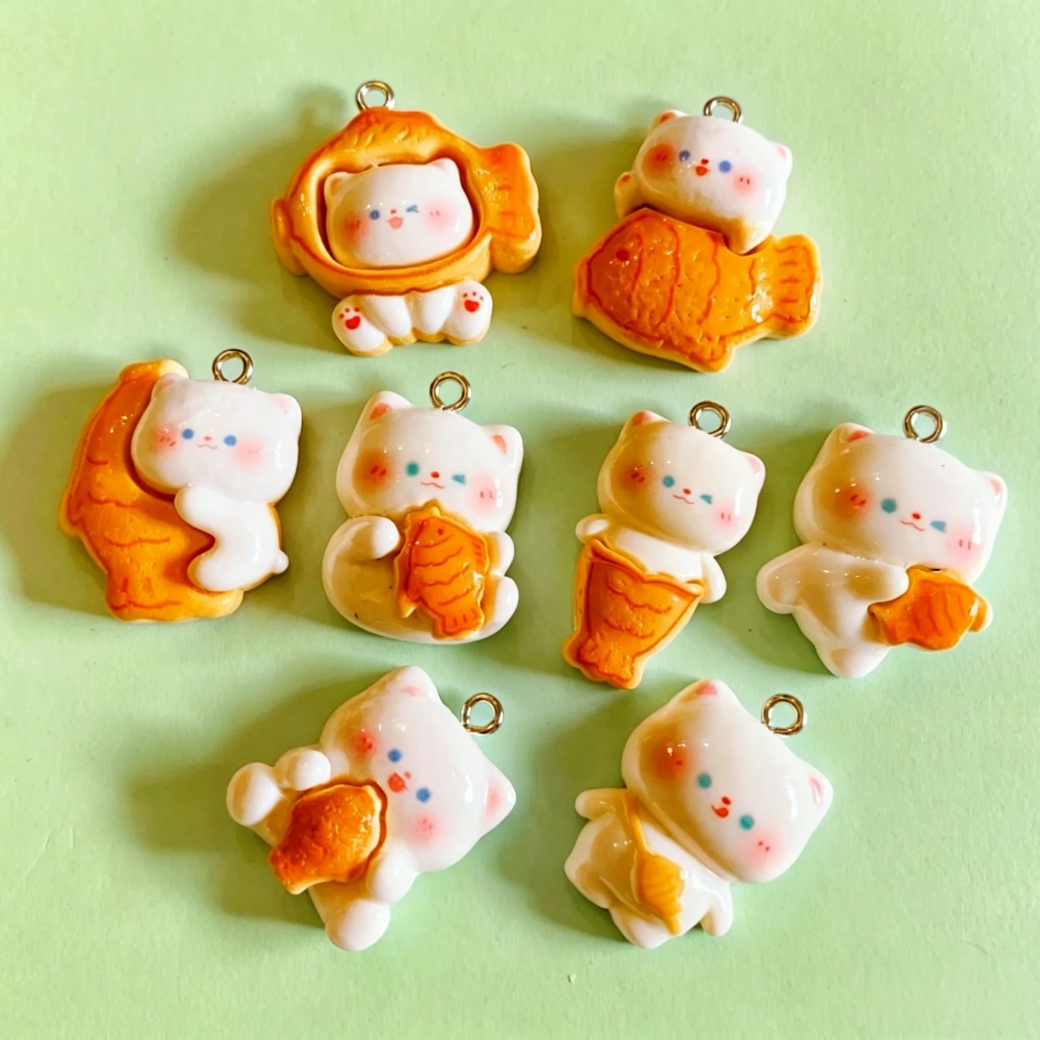 Resin Craft Supplies - 10pcs/lot Cute 3D Taiyaki Cat Resin
