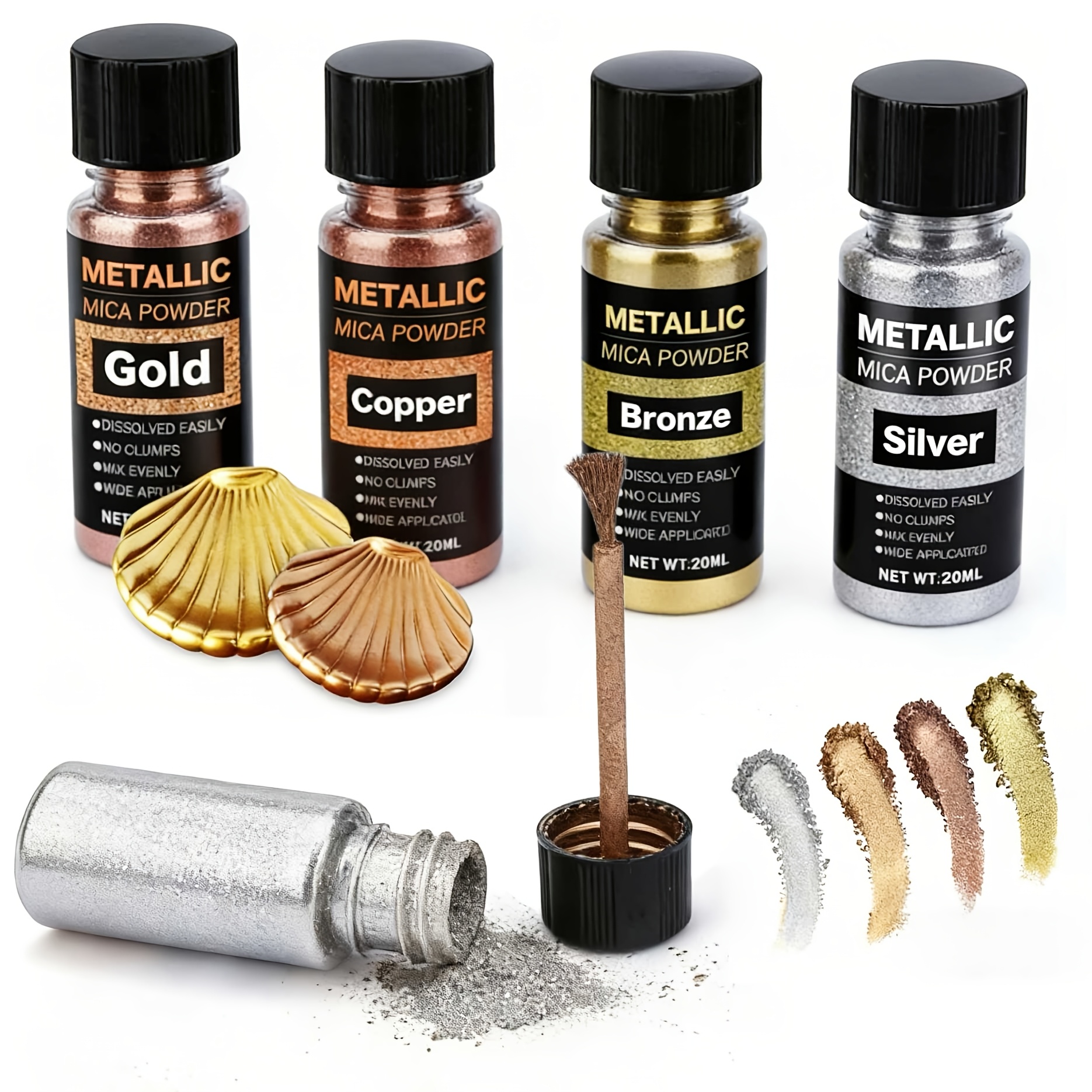 Resin Pigment Set - Metallic Mica Powder, Brushed Bottle of