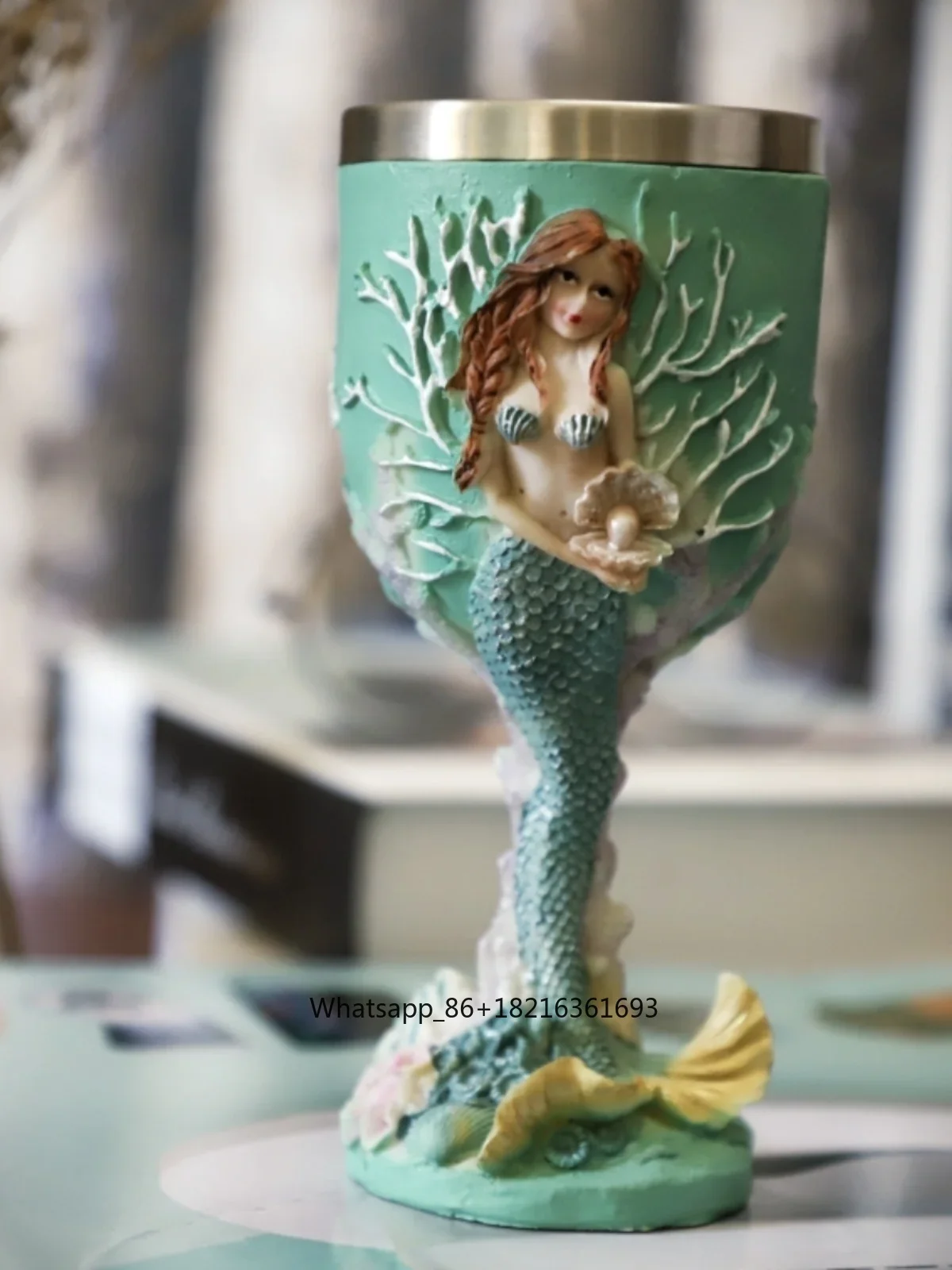 Crafting Resin - Three-dimensional engraving mermaid hand-painted craft goblet