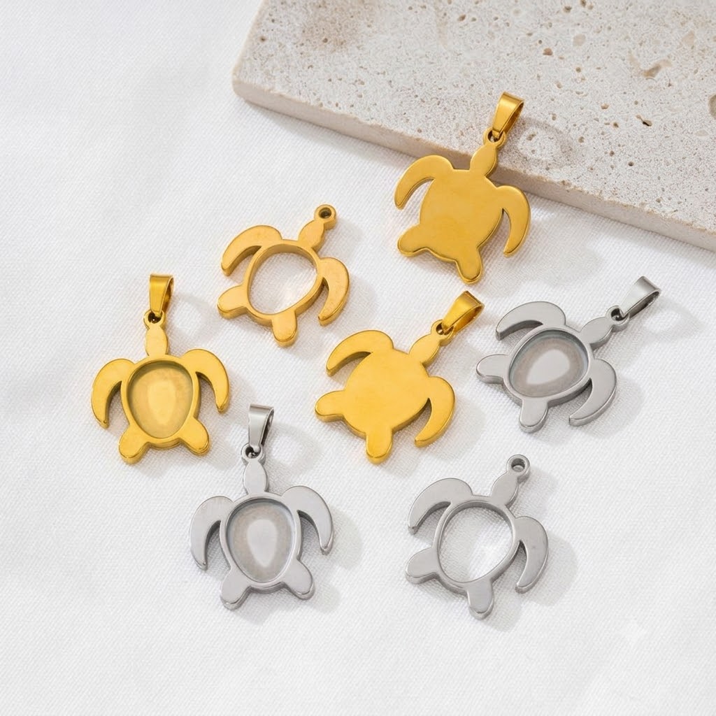 Bezels Set Pendant - 5pcs/Lot Stainless Steel Turtle Cabochon Base