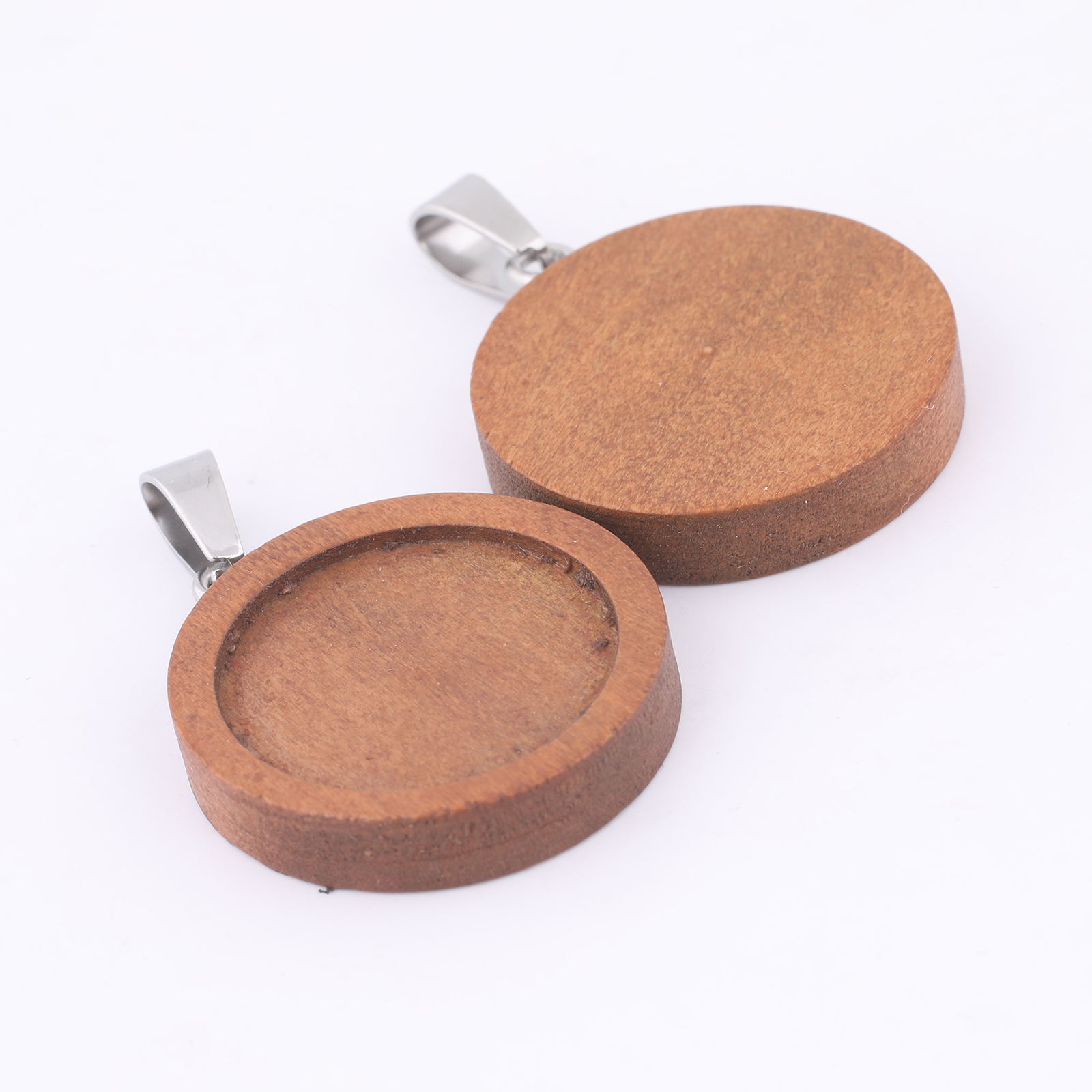 Bezels Set Pendant - 10pcs 20mm Round Wood Cabochon Base