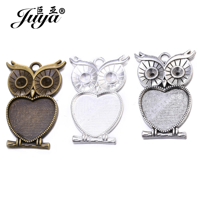 5pcs/lot 25mm Heart Shape Owl  - огляд і ціна Bezels Set Pendant
