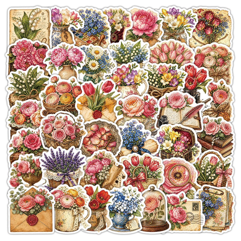 50Pcs Vintage Floral Stickers  - огляд і ціна Dried Flower Bulk