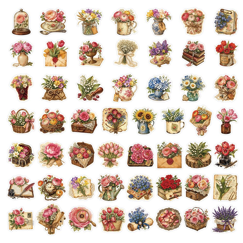 50Pcs Vintage Floral Stickers  - огляд і ціна Dried Flower Bulk