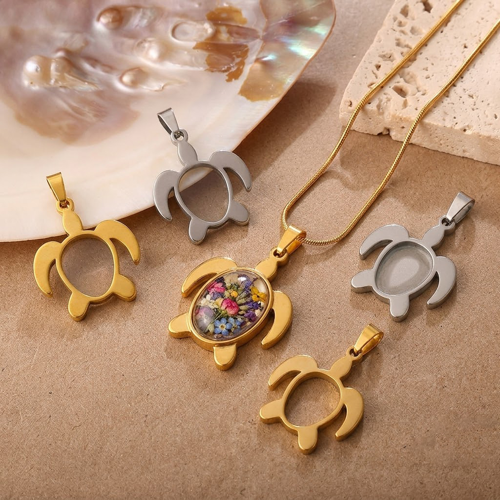 5pcs/Lot Stainless Steel Turtl - огляд і ціна Bezels Set Pendant